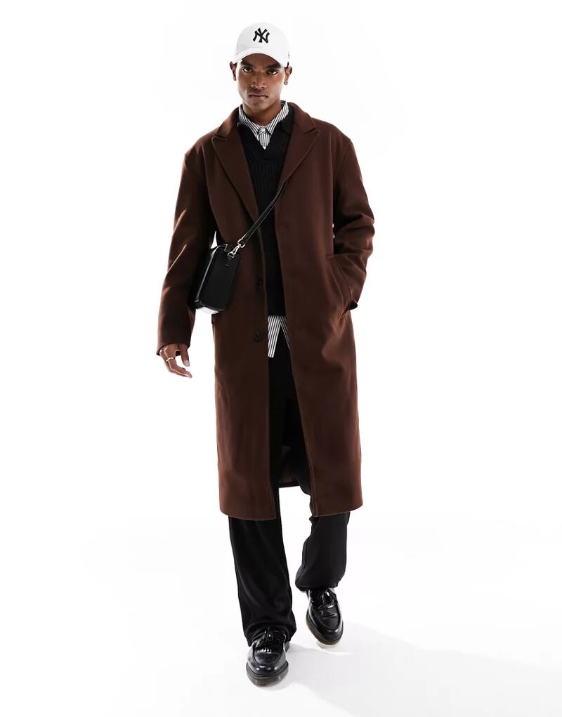Коричневое пальто с эффектом напуска из шерсти ASOS кроссовки camila s peg marrón