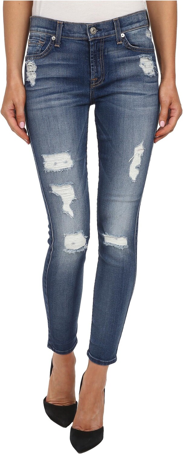 

Джинсы 7 For All Mankind The Ankle Skinny w/ Destroy in Distressed Authentic Light 2, цвет Distressed Authentic Light 2