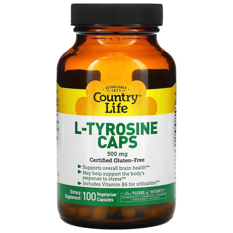 L-тирозин Country Life 500 мг, 100 капсул nature s life l тирозин 500 мг 100 вегетарианских капсул