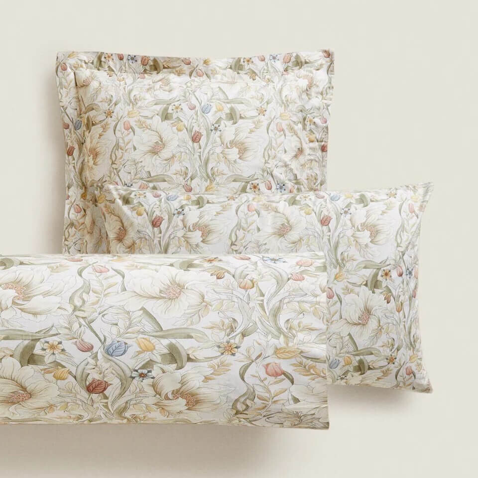 

Наволочка Zara Home Floral Print, бежевый
