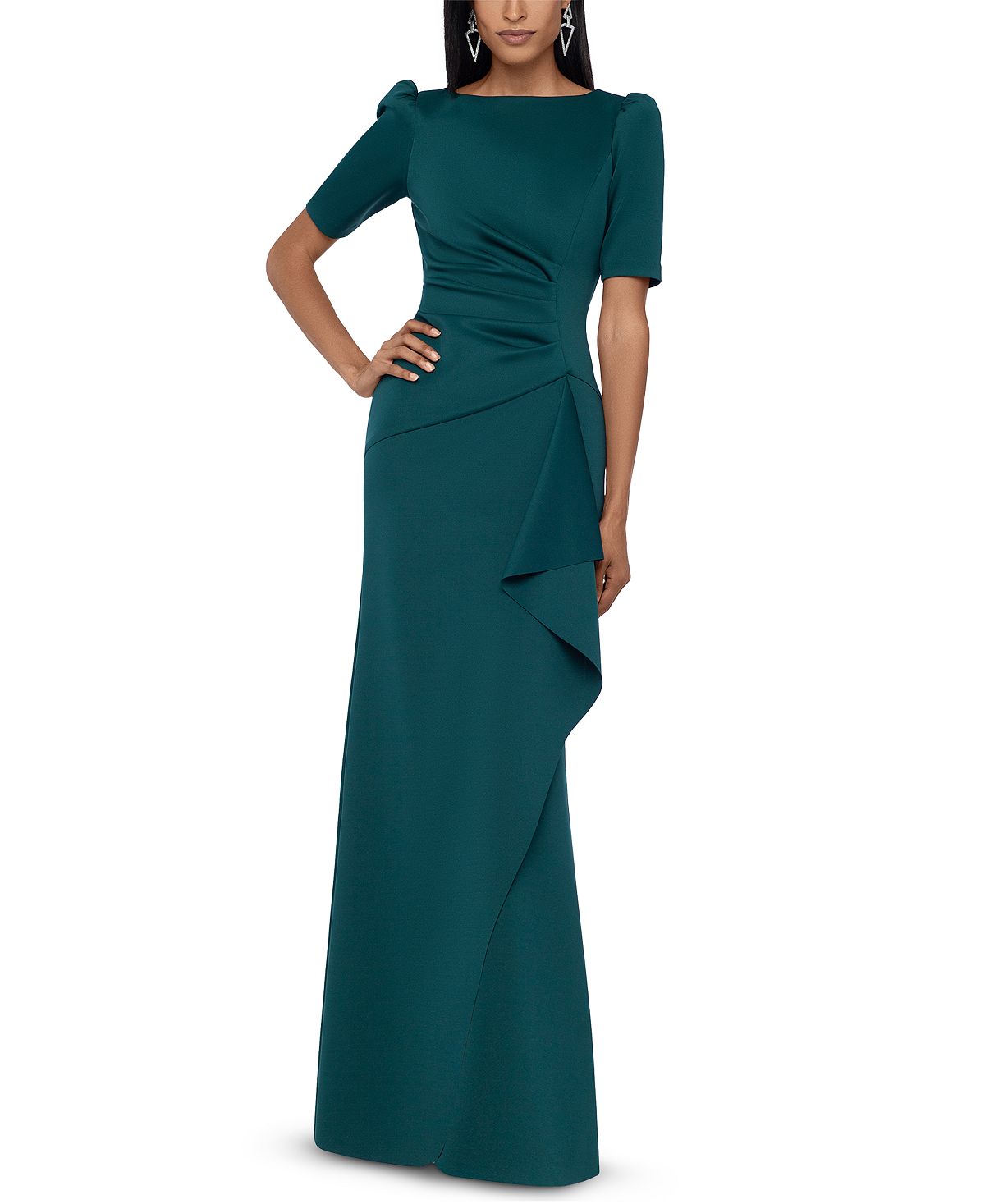 Платье а-силуэта с рюшами XSCAPE, темно-зеленый