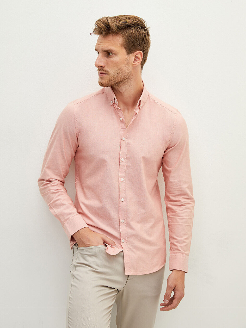 

Slim Fit Оксфордская мужская рубашка с длинным рукавом LC Waikiki Basic