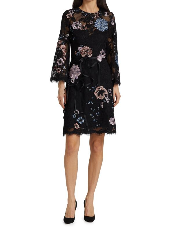 

Кружевное платье couture с цветочной вышивкой Marchesa Black
