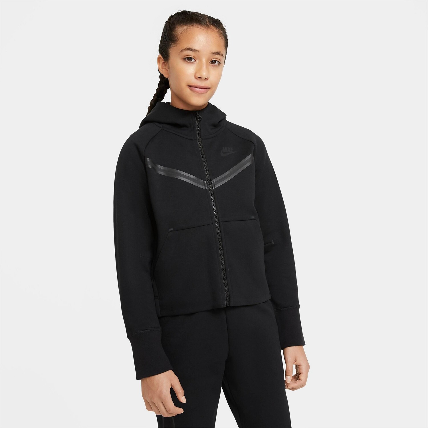 

Худи с молнией во всю длину Nike Sportswear Tech Fleece для девочек, черный