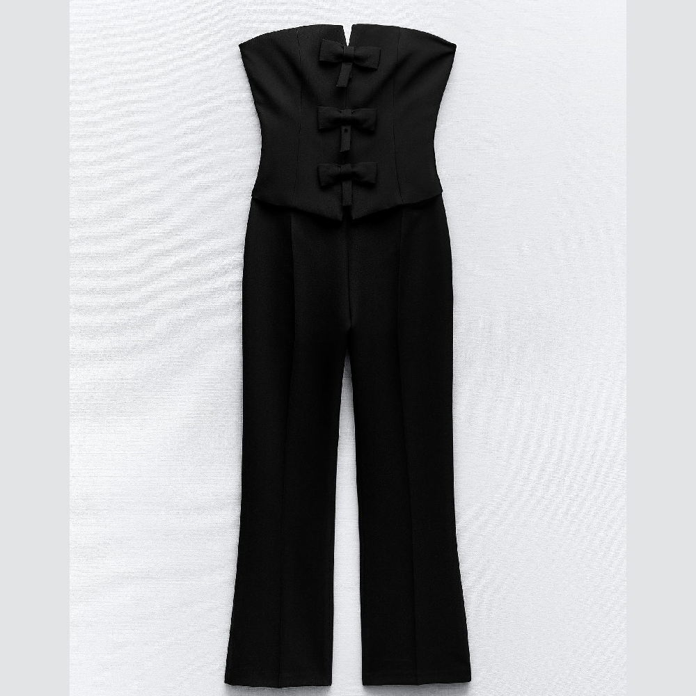 Комбинезон Zara Strapless With Bows, черный цена и фото