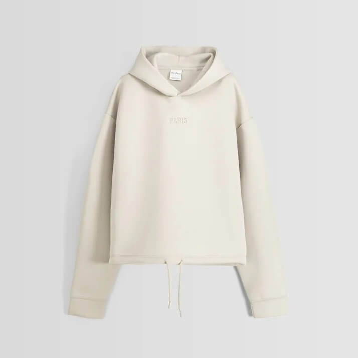 

Толстовка Bershka Cropped Technical Boxy Fit, бежевый