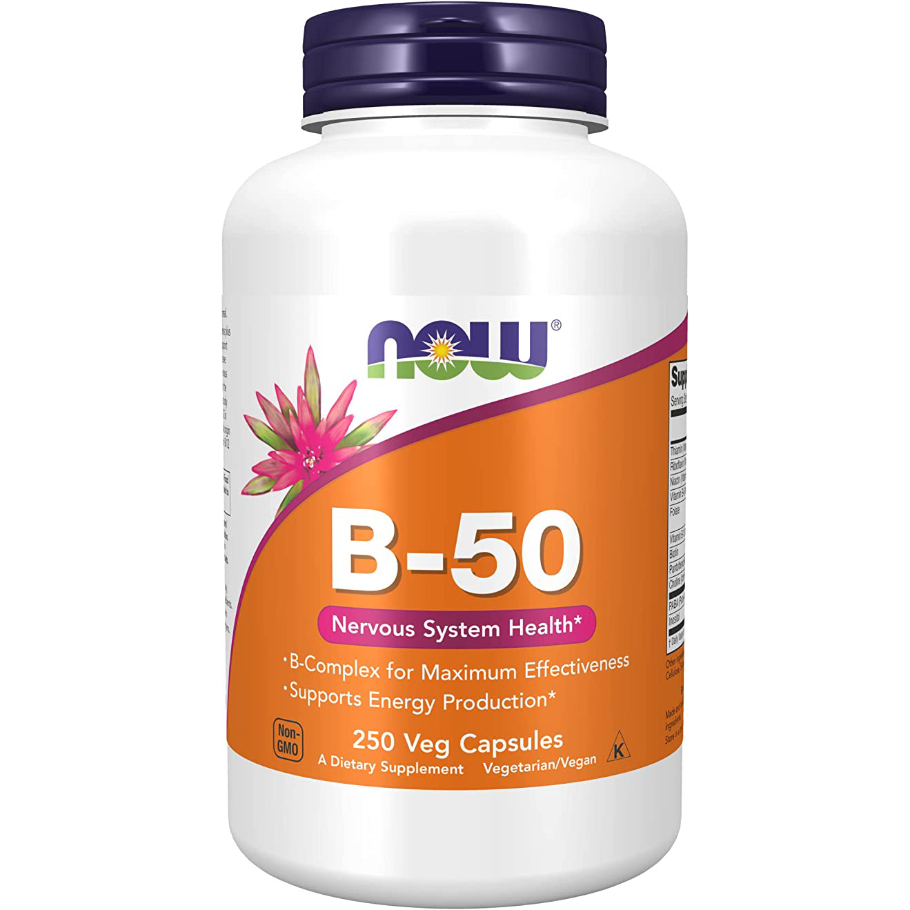 Комплекс витаминов B-50 Now Foods, 250 вегетарианских капсул препарат с витамином b1 b6 и b12 pharmovit b 50 methyl b complex max 120 шт