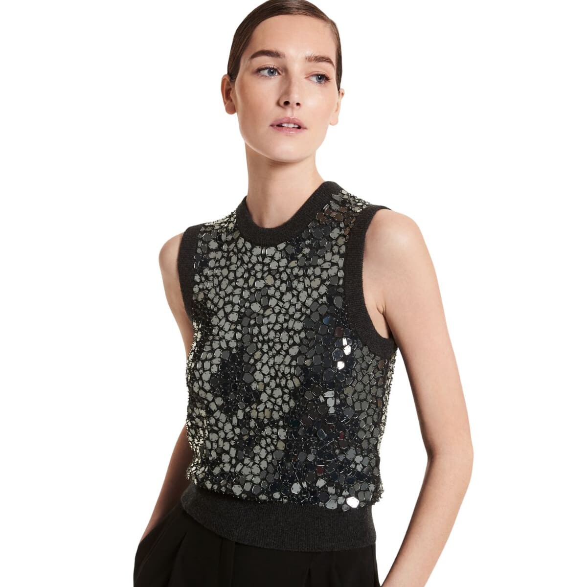 

Топ Michael Kors Embroidered Cashmere, темно-серый