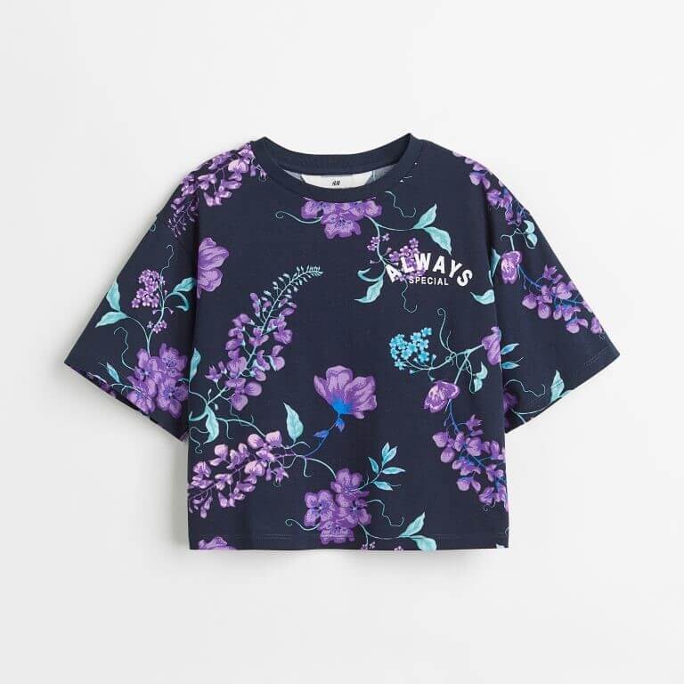 

Короткий топ из хлопка H&M Floral, темно-синий