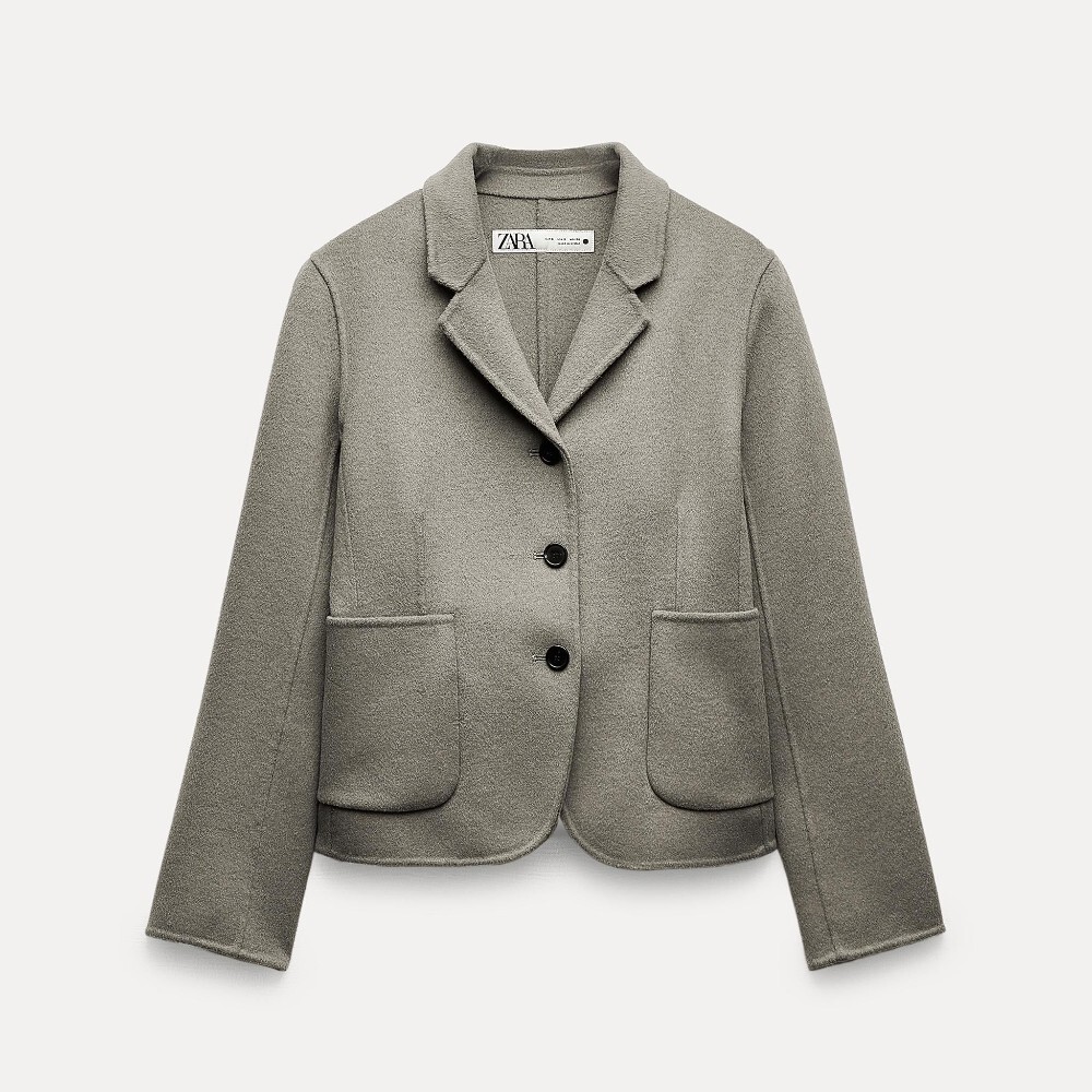 

Пиджак Zara Zw Collection Double-faced Fitted, серо-зеленый