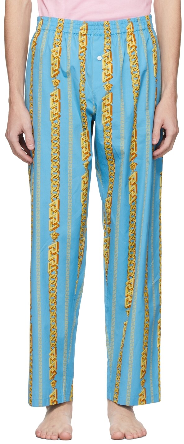 

Синие брюки PJ Lounge с цепочкой Versace Underwear, Синий
