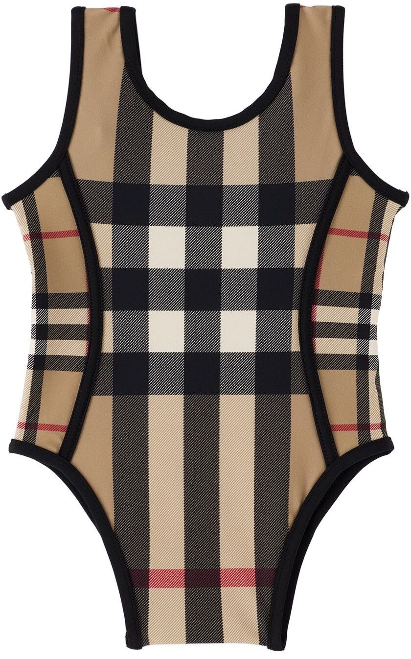 

Бежевый цельный купальник в винтажную клетку Baby Baby Burberry