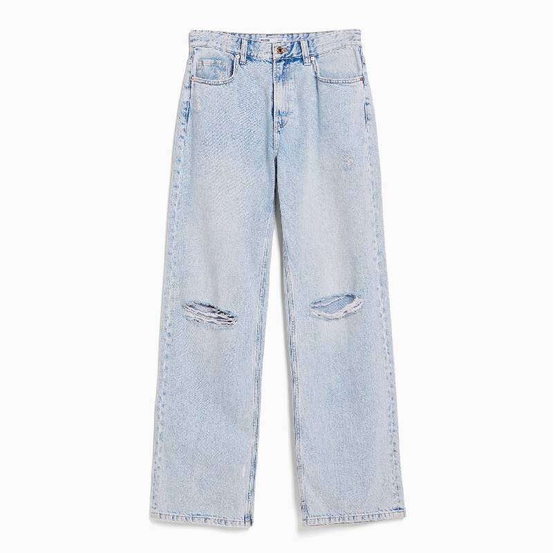 

Джинсы Bershka Ripped Wide-Leg 90s, голубой