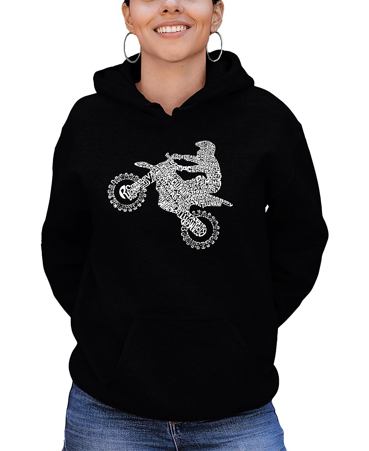Женская толстовка с капюшоном word art freestyle motocross LA Pop Art, черный
