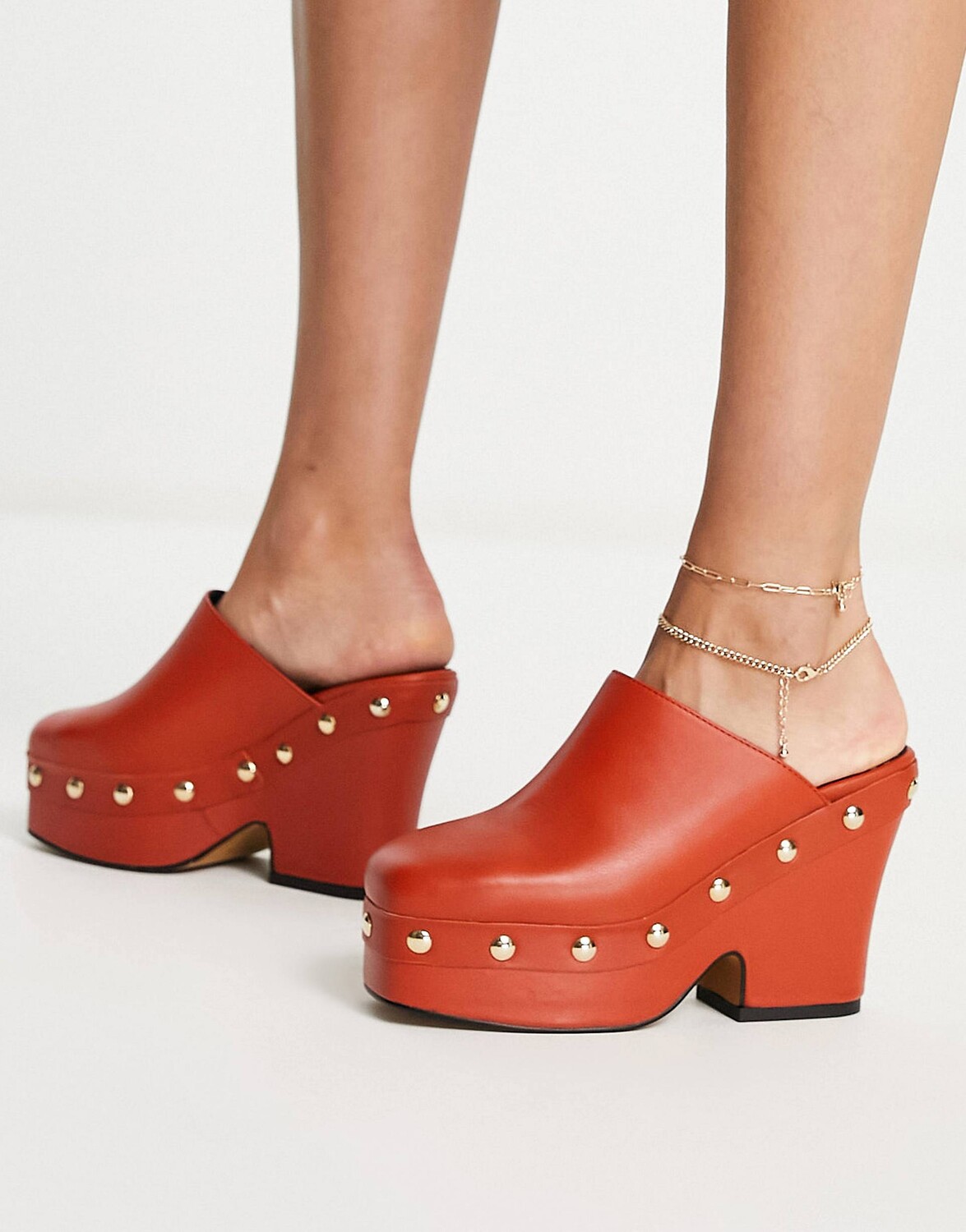 

Оранжевые кожаные сабо на каблуке Topshop Rowan