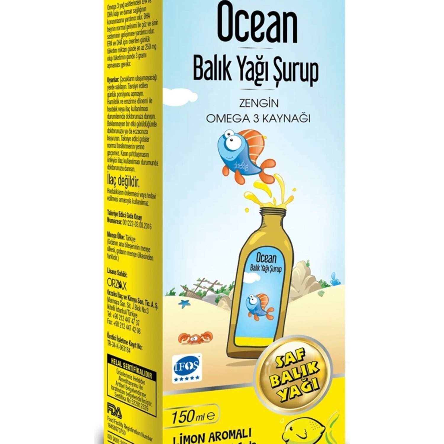 Рыбий жир Ocean Syrup со вкусом лимона, 150 мл