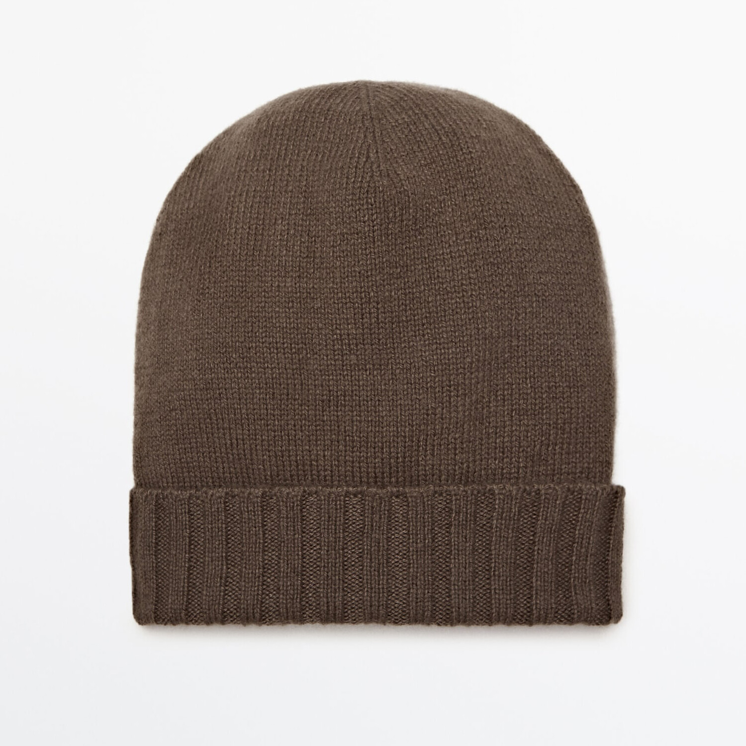 

Шапка-бини в рубчик Massimo Dutti 100% Cashmere with turn-up detail, коричневый