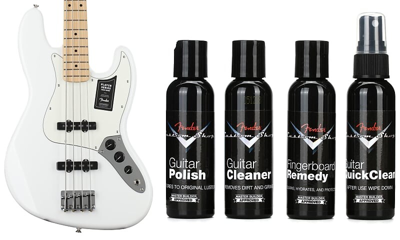 

Fender Player Jazz Bass — полярно-белый с кленовой накладкой на гриф в комплекте с Fender Custom Shop Deluxe Guitar Care System — 4 шт. в упаковке 0149902515=1 0990539000=1