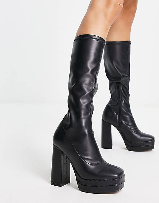 

Черные высокие ботинки на двойной платформе River Island, Черный