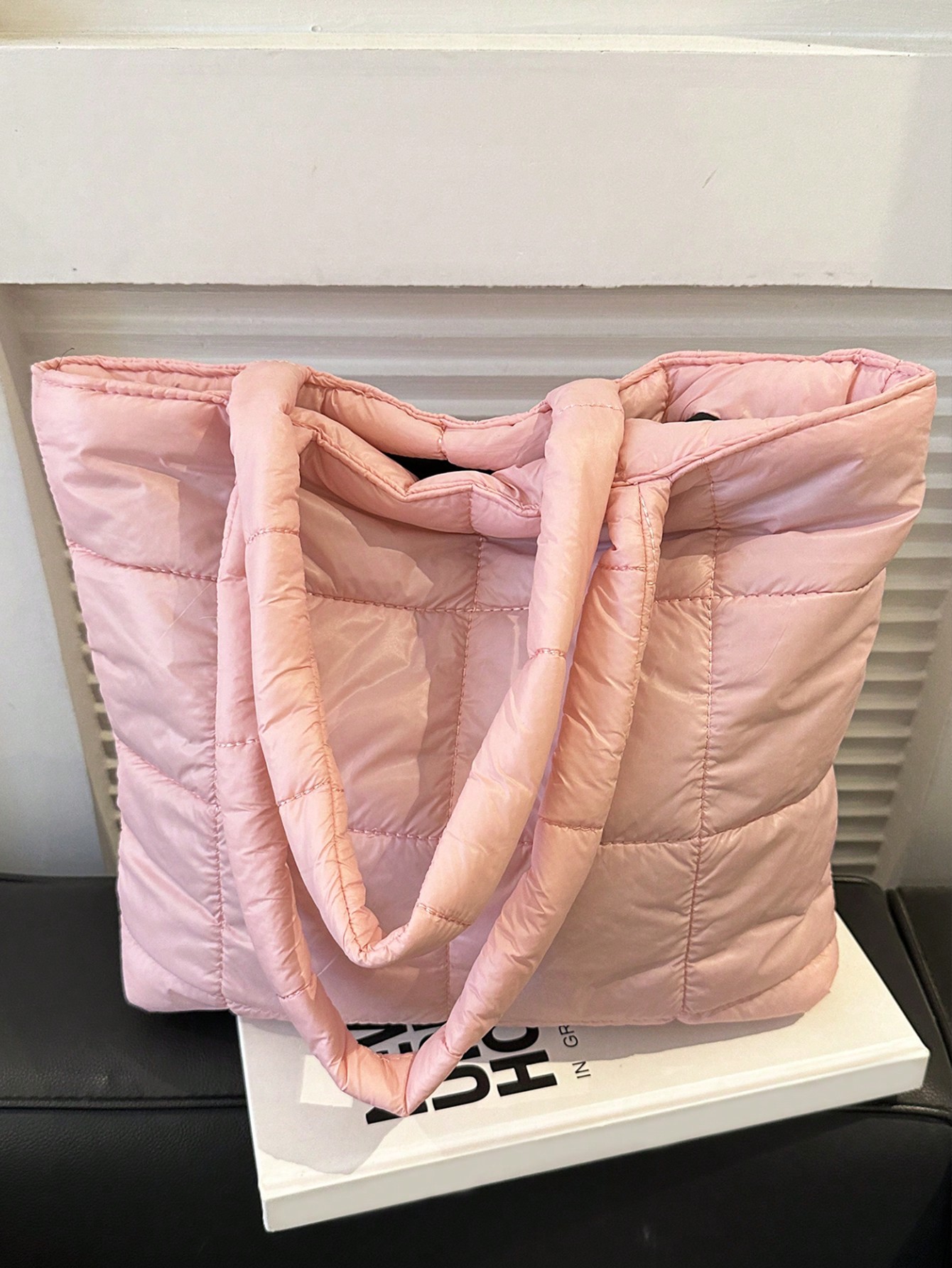Женская однотонная повседневная стеганая большая сумка большой вместимости с хлопчатобумажной подкладкой, розовый