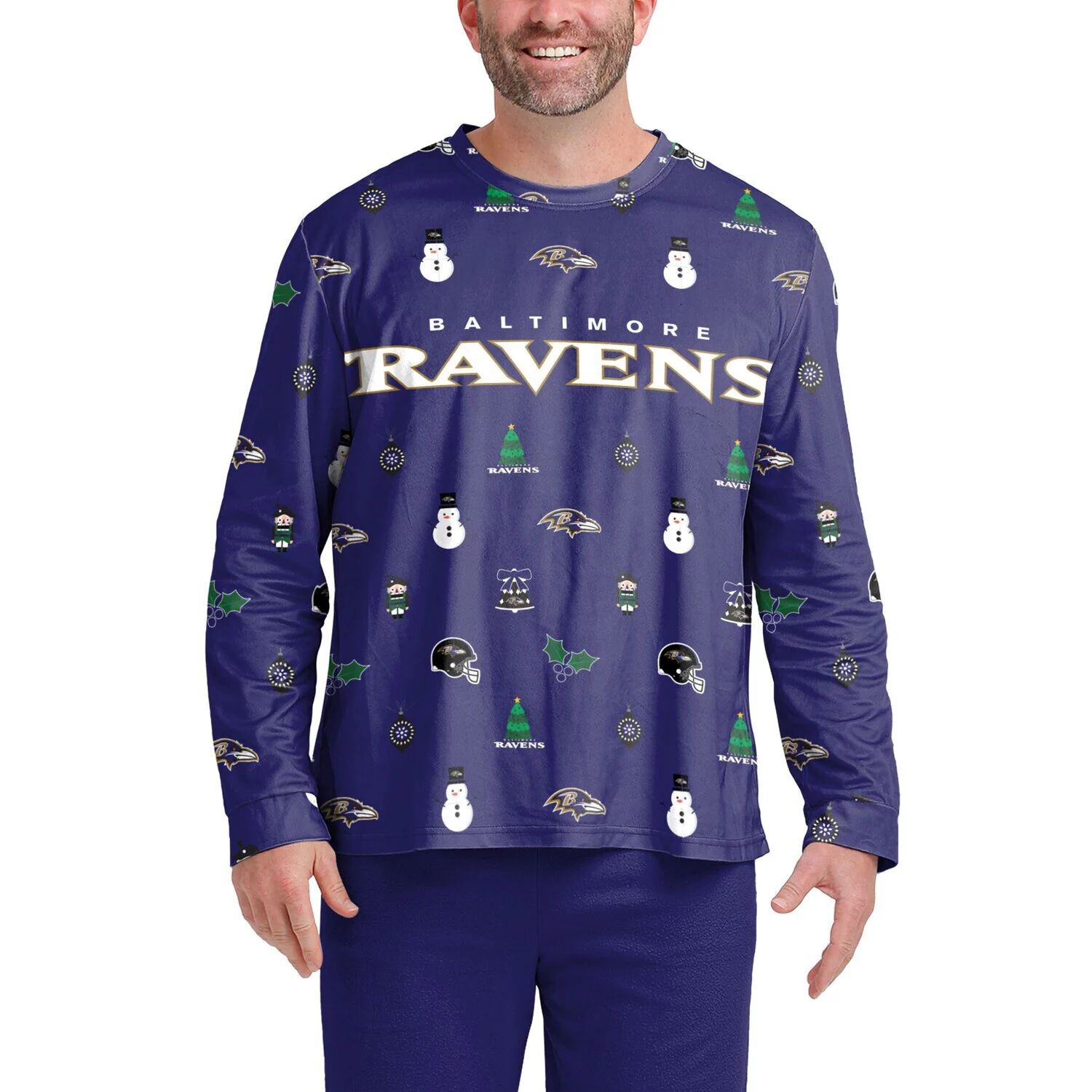 

Мужская футболка с длинным рукавом FOCO Purple Baltimore Ravens Ugly Sweater