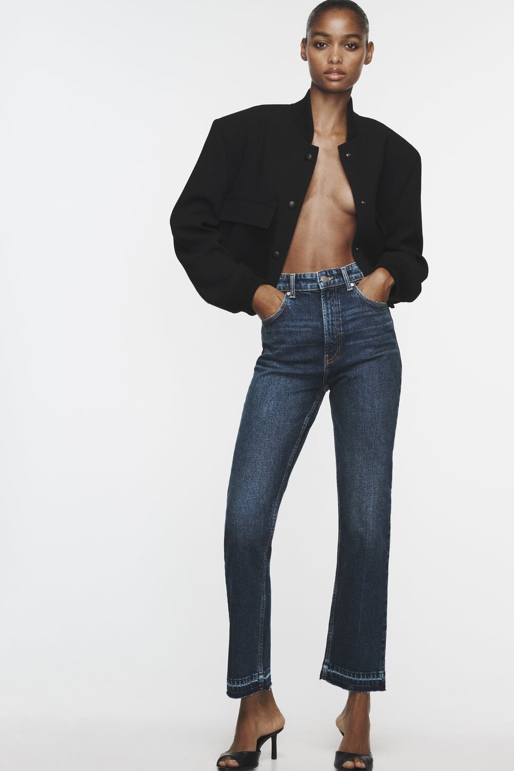 

Джинсы Zw Slim Fit с завышенной талией ZARA, синий