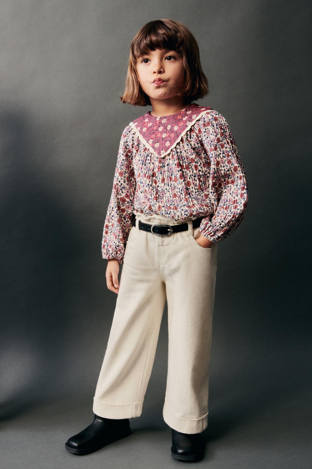 Блузка с кружевной отделкой с цветочным цветом ZARA, экрю ажурная ночная рубашка с цветочным цветом zara экрю