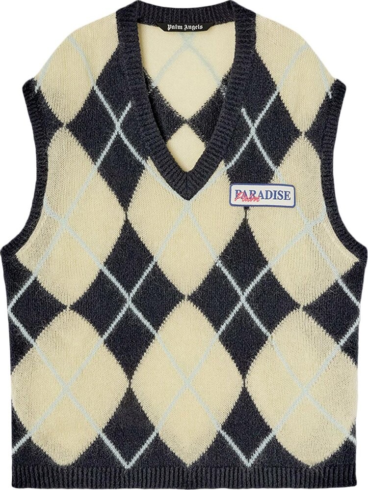 

Жилет Palm Angels Brushed Argyle Knitted Vest 'Black/White', черный