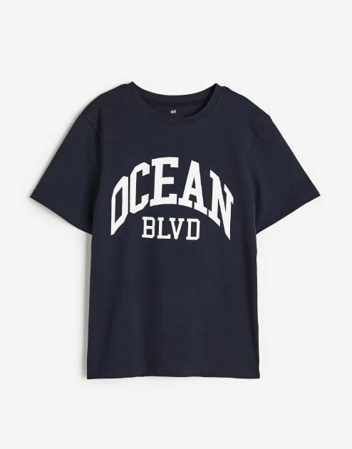 

Футболка с принтом океан H&M Ocean Blvd Printed, темно-синий
