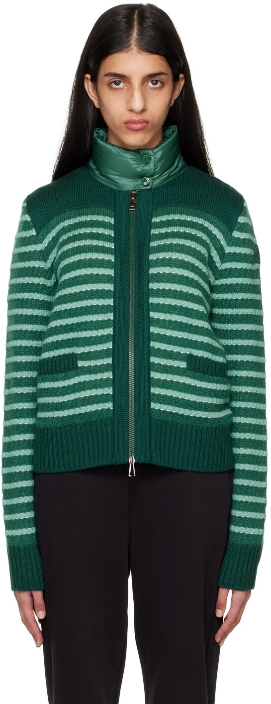 

Зеленый утепленный кардиган из шерсти и мохера Moncler
