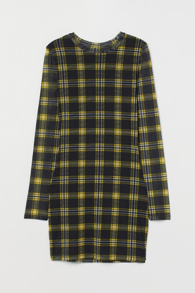 

Сетчатое платье H&M, черный/желтый в клетку