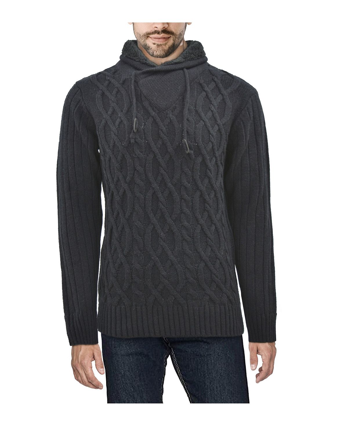 Мужской вязаный свитер с воротником-шалью X-Ray, черный