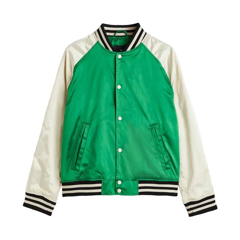 Куртка H&M Satin Baseball, зеленый/кремовый фото