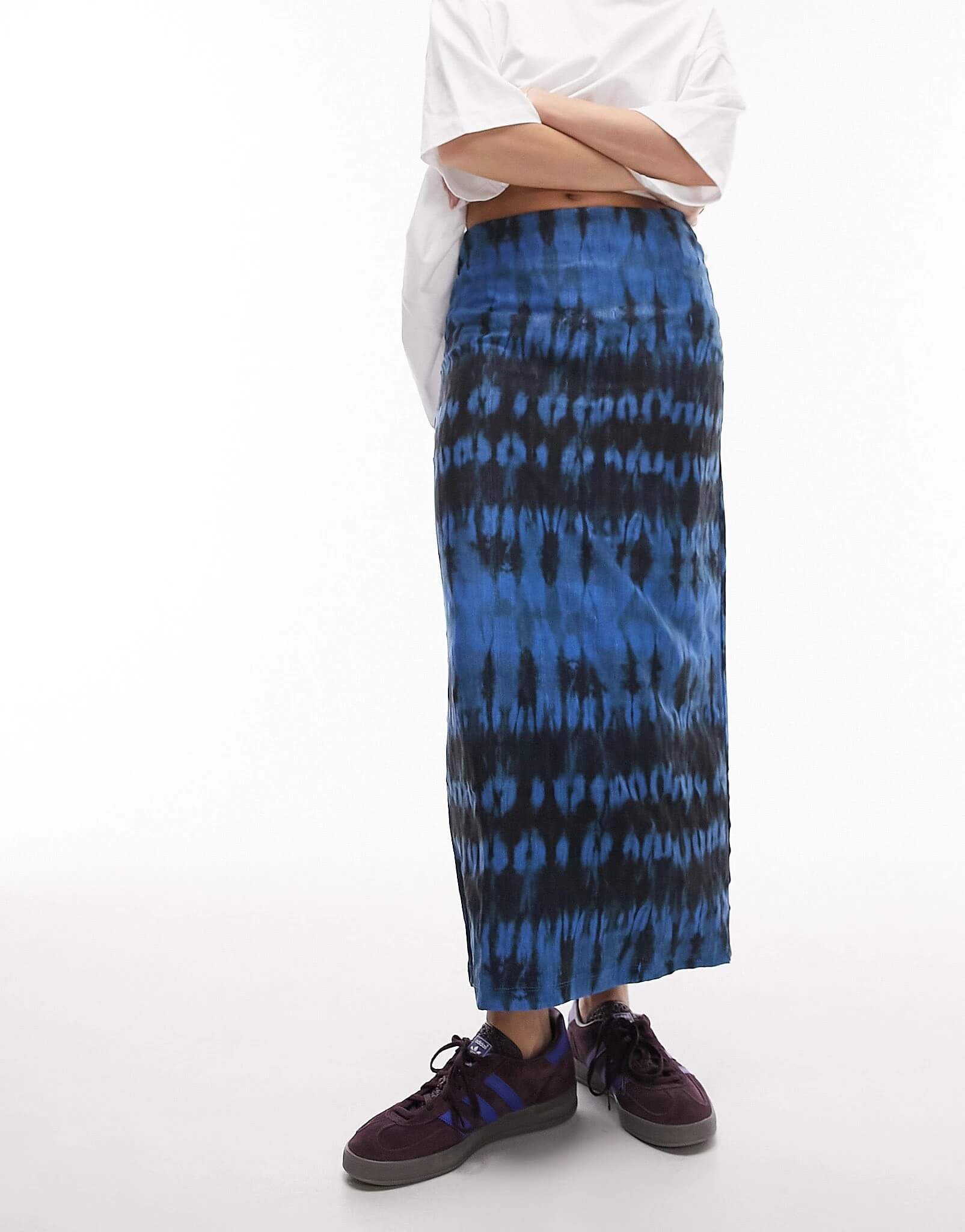 Юбка Topshop Textured Printed Midi, синий xnwmnz женская модная юбка с принтом тай дай женская летняя юбка с высокой талией и разрезом элегантные юбки для женщин 2022