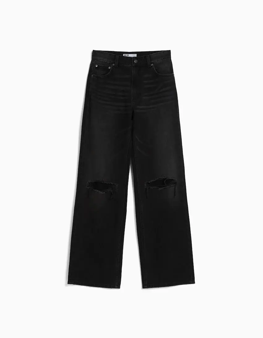 

Джинсы Bershka Wide 90's Ripped, черный