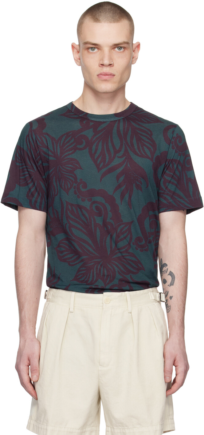 

Синяя футболка с цветочным принтом Dries Van Noten, Синий