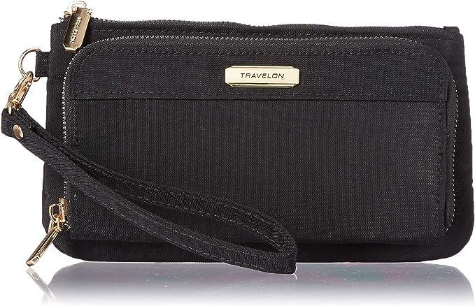 Женский кошелек-клатч Travelon с блокировкой RFID для телефона, черный женский кошелек из натуральной кожи дамский удлиненный клатч с двойной молнией и rfid кредитница бумажники для телефона