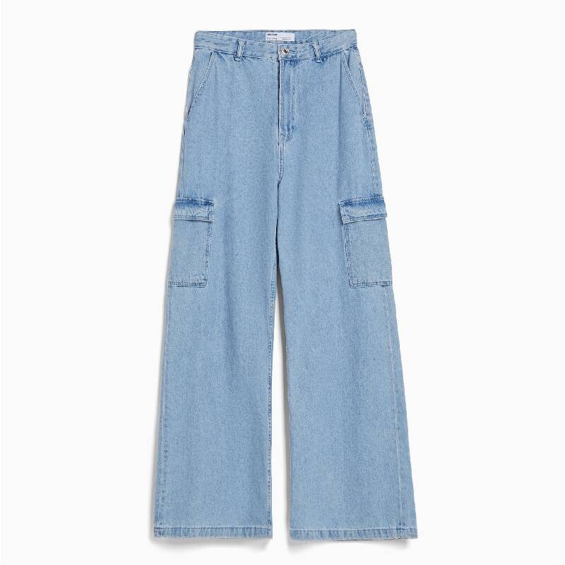 

Джинсы Карго Bershka Wide-leg, голубой