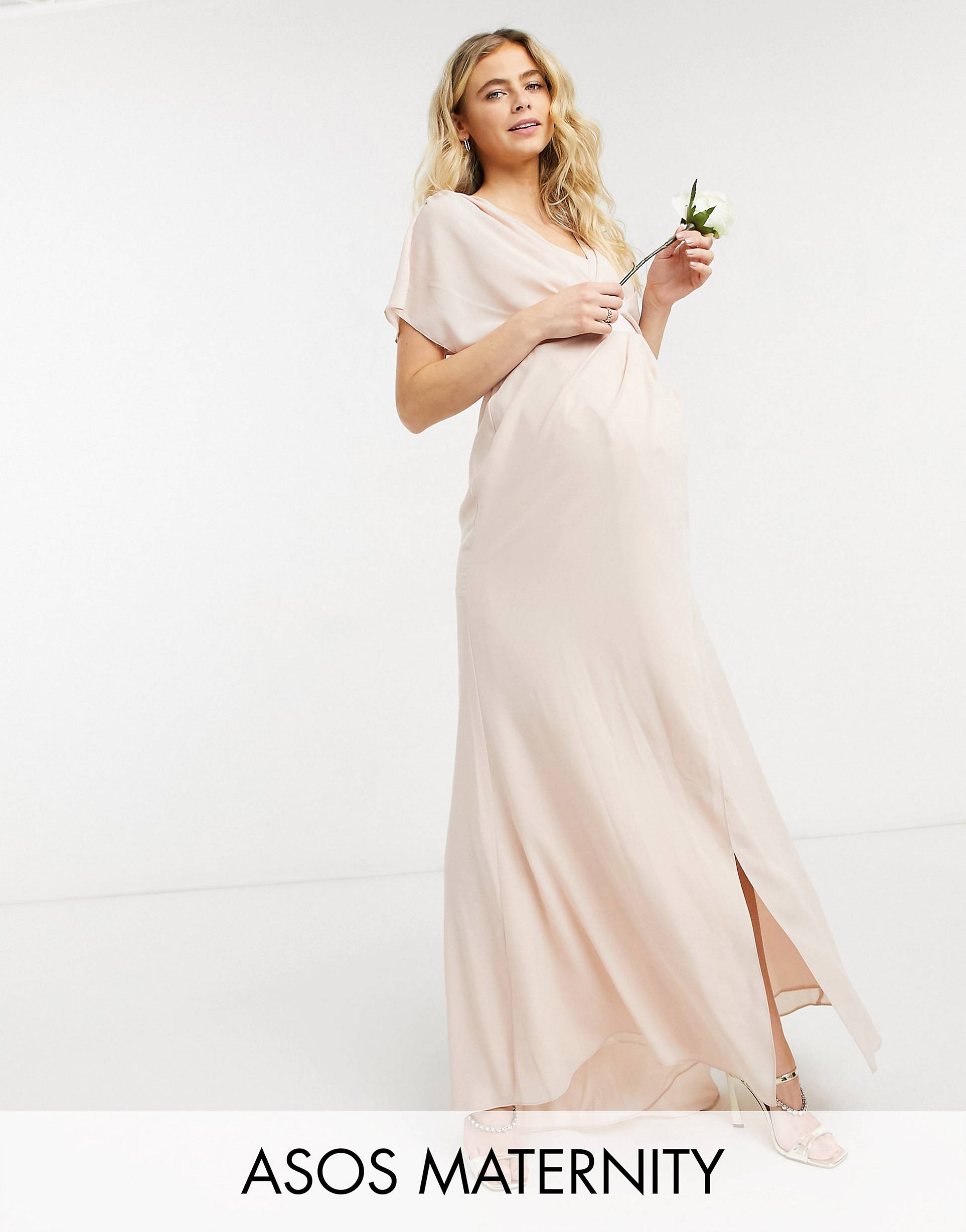 

Платье макси ASOS DESIGN Maternity Bridesmaid с короткими рукавами, воротником-хомутом и пуговицами сзади ASOS DESIGN