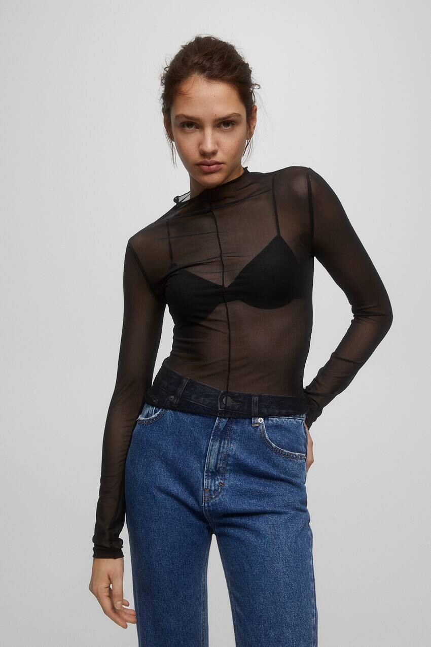 

Топ из тюля со швами Pull&Bear, черный