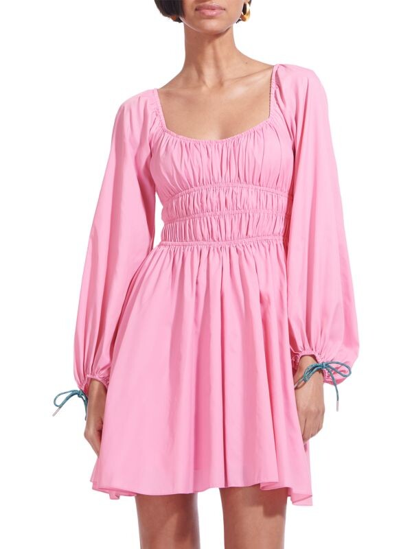 

Расклешенное мини-платье с бантом STAUD Pink