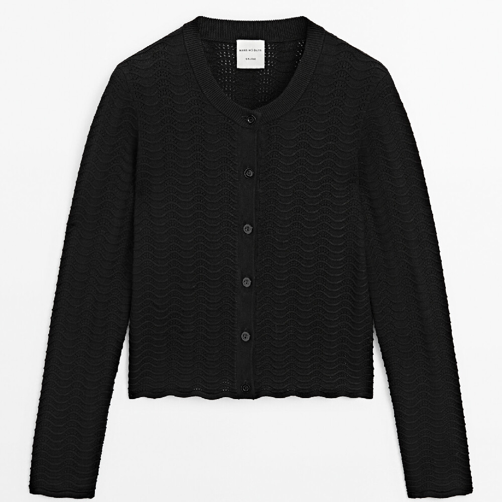 

Кардиган Massimo Dutti Wavy Knit, черный