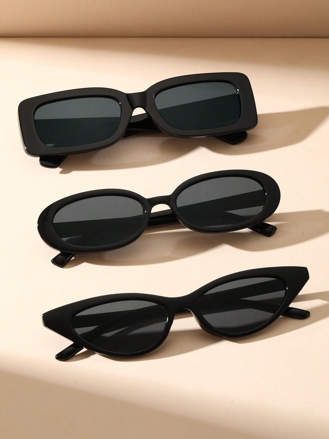 3 шт. женские модные пластиковые черные солнцезащитные очки в геометрической оправе для повседневного путешествия