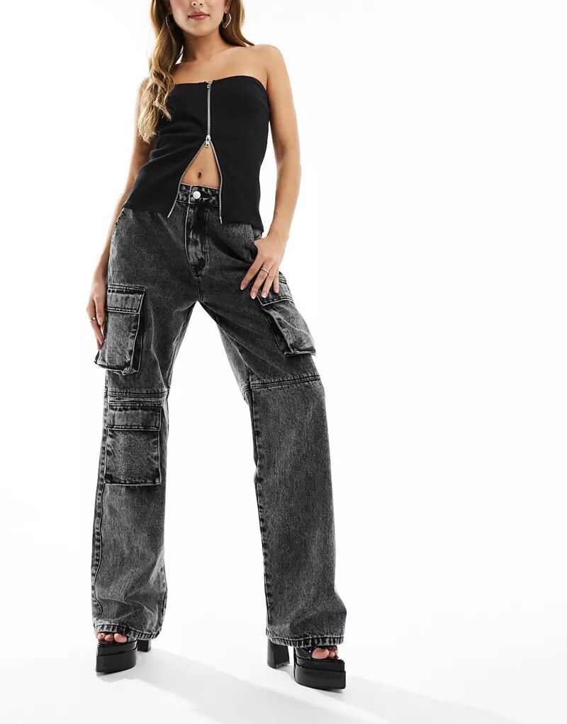 цена Simmi серые широкие джинсы с карманами Simmi Clothing
