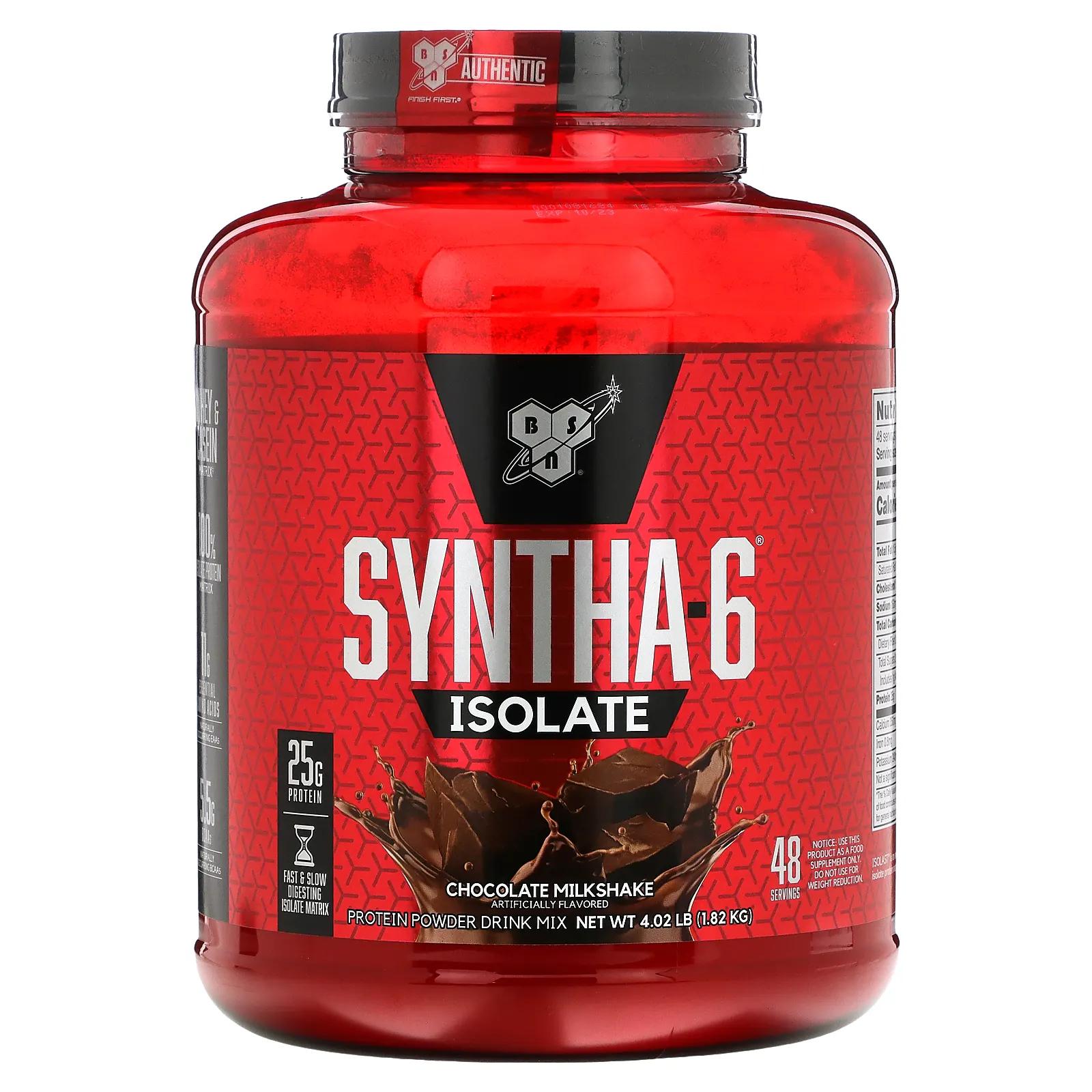BSN Syntha-6 Isolate Protein Powder Drink Mix Chocolate Milkshake 4.02 lbs (1.82 kg) bsn syntha 6 ultra premium protein matrix powder drink mix chocolate peanut butter
