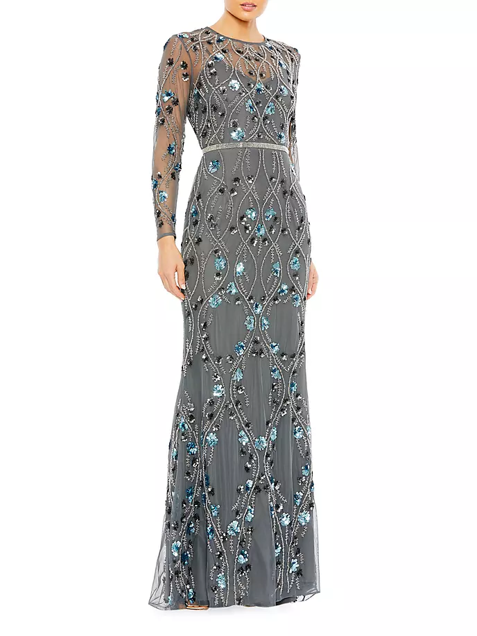 

Платье с длинными рукавами и цветочным декором Mac Duggal, цвет charcoal