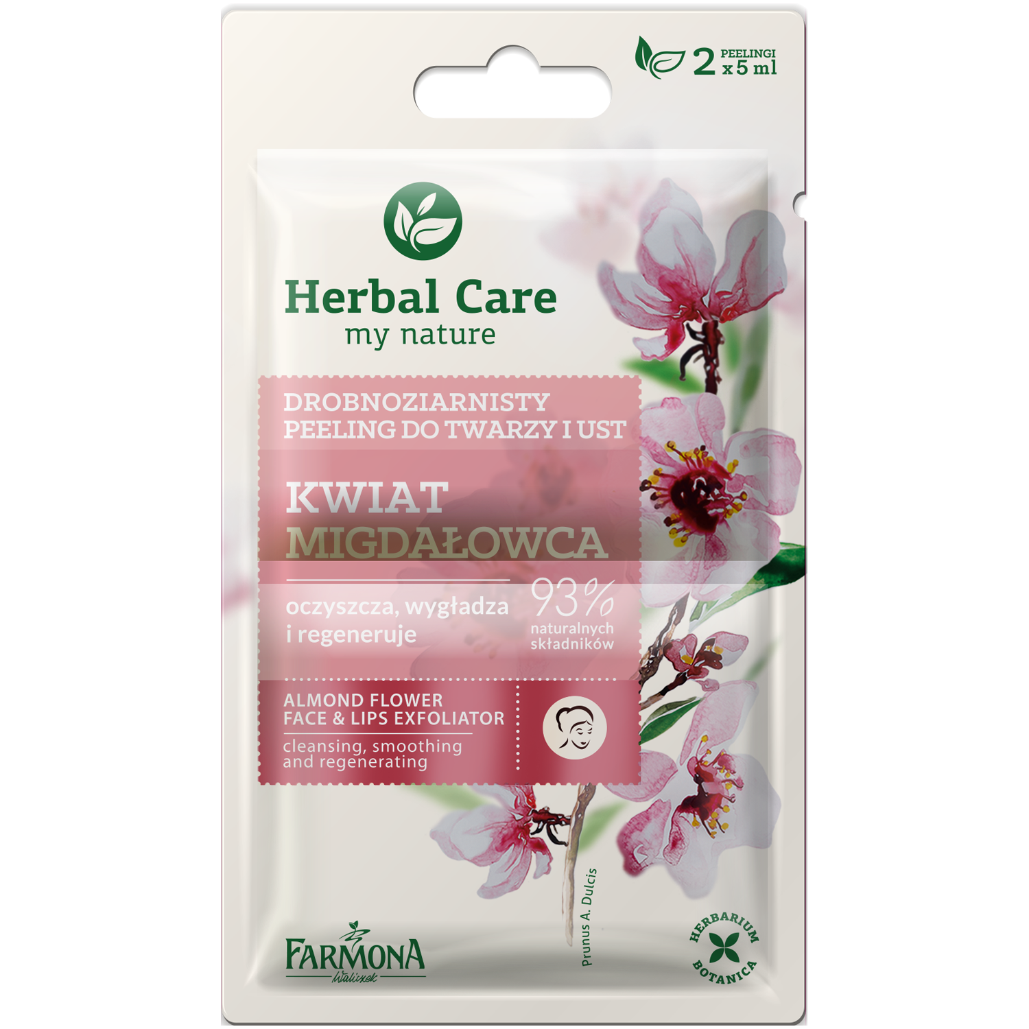 Herbal Care Kwiat migdałowca мелкозернистый скраб для лица и губ, 2х5 мл/1 упаковка - фото