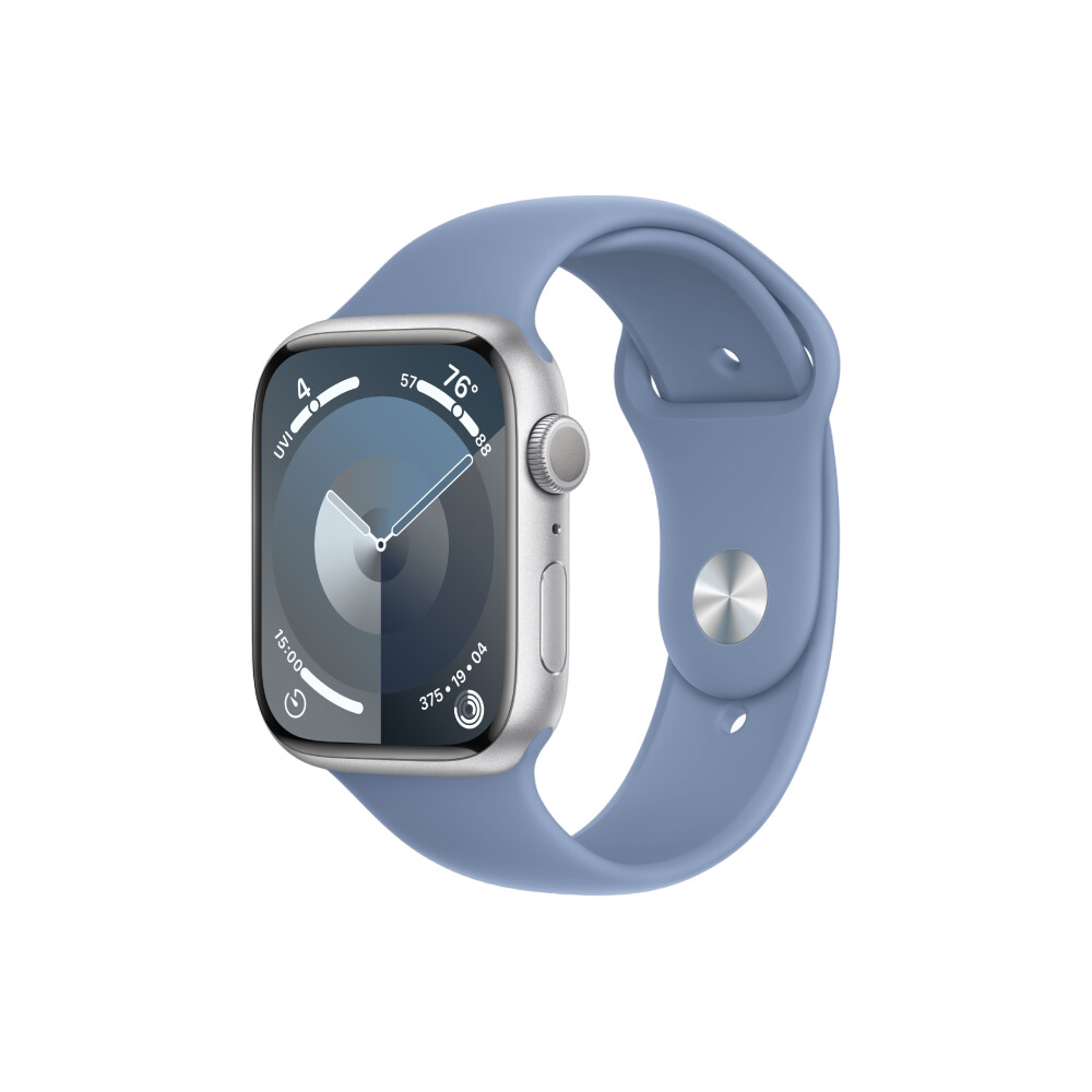 

Умные часы Apple Watch Series 9 (GPS), 45мм, Silver Aluminum Case/Winter Blue Sport Band - M/L, Серебристый