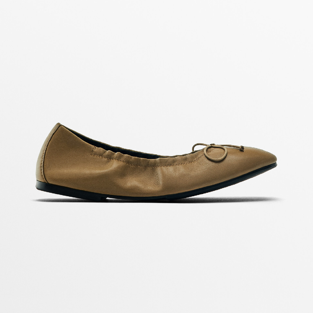 цена Балетки Massimo Dutti Flats With Gathered Detail, коричневый