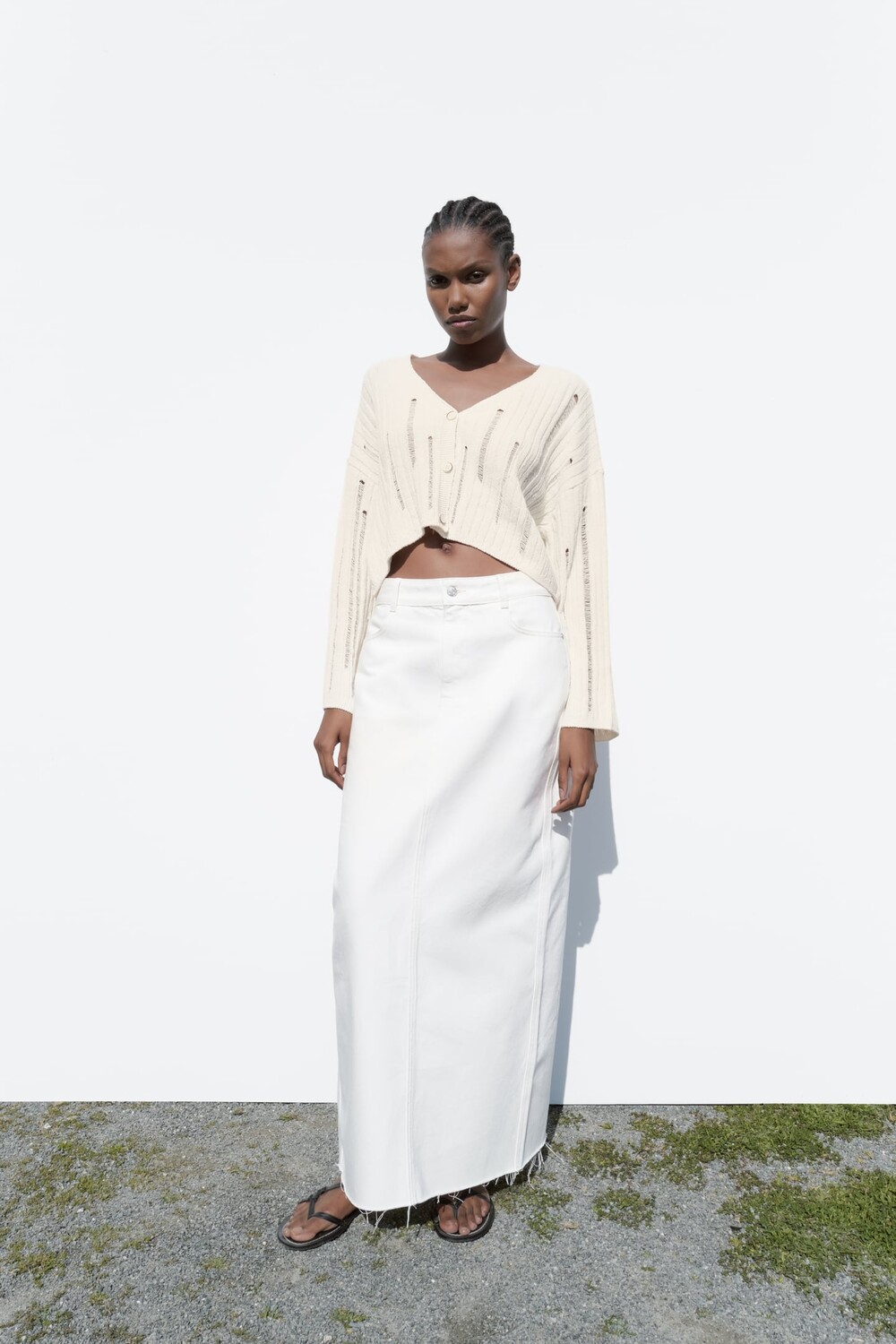 

Открытый трикотажный кардиган ZARA, экру